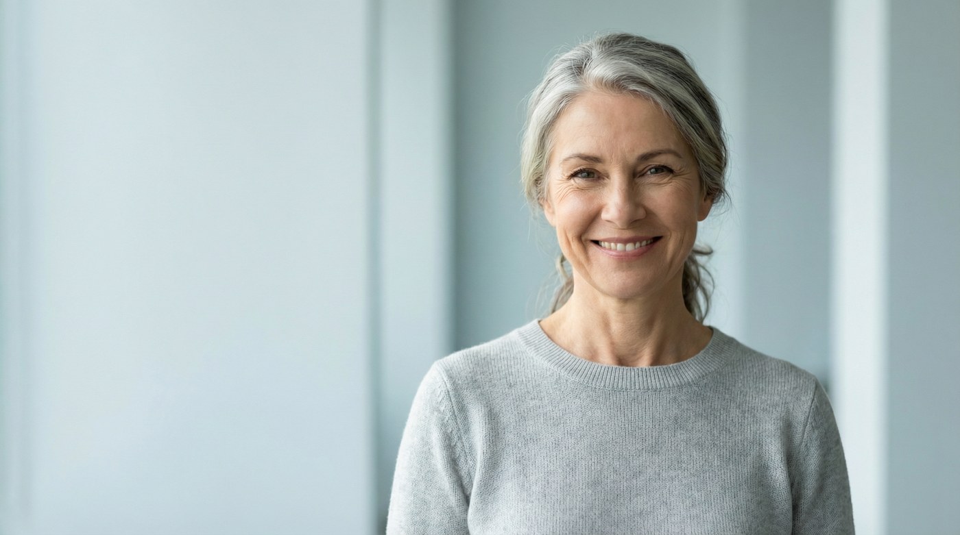 Confident woman feeling protected from online fraud